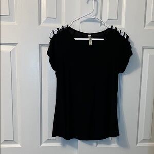 PerSeption Concept Black Cut Out Short Sleeve Tee Size S